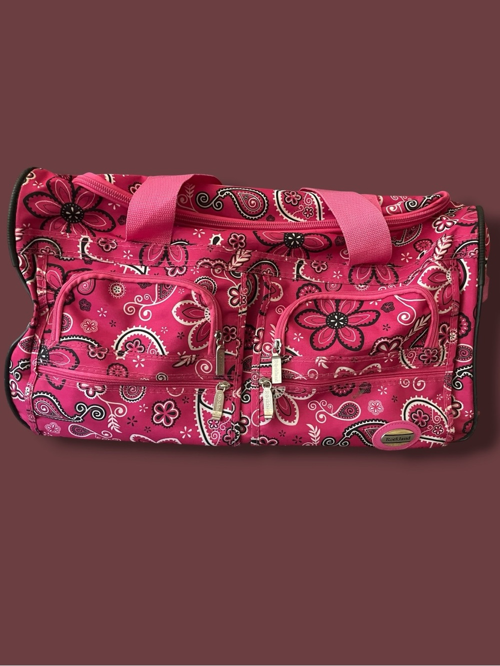 Rockland Pink Bandana Rolling Duffel Bag 19” Travel Luggage